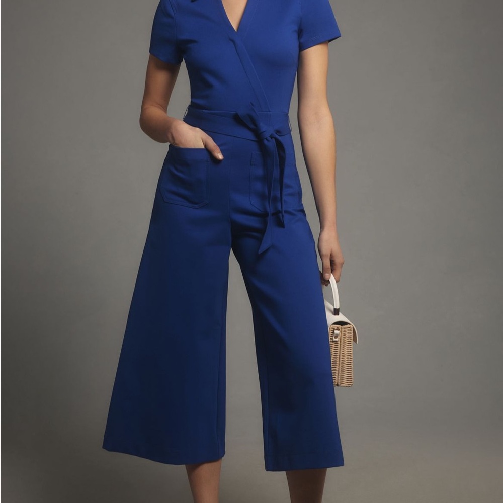 Anthropologie Maeve Colette Wrap Jumpsuit Blue 14